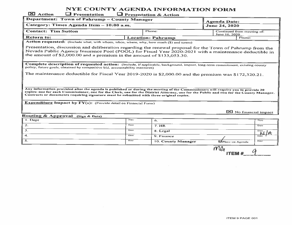 Nye County Agenda Information Form