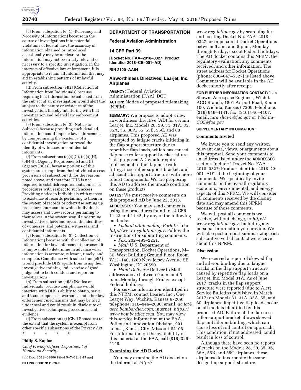 Federal Register/Vol. 83, No. 89/Tuesday, May 8, 2018/Proposed