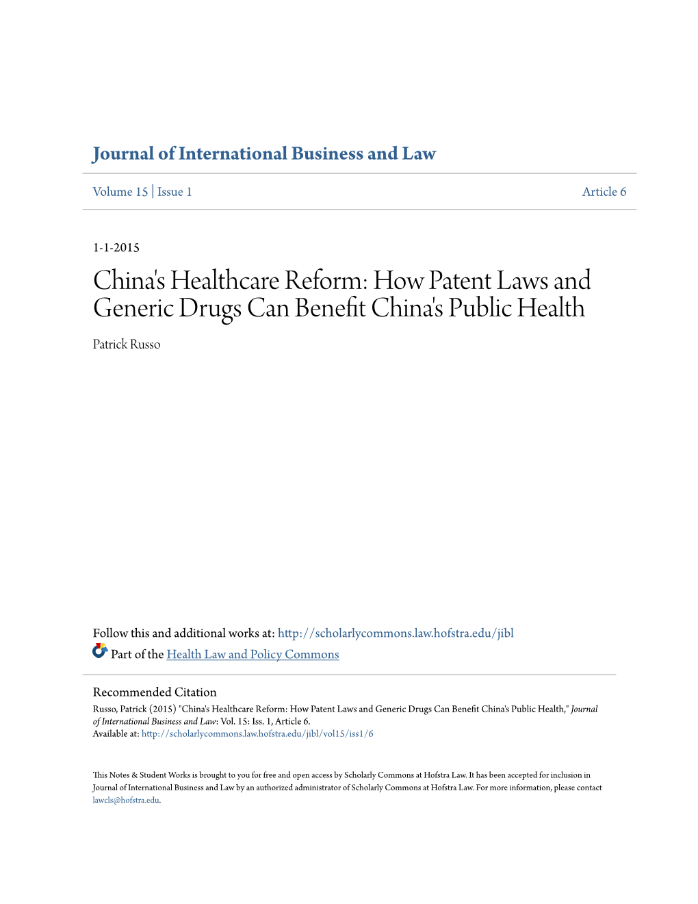 How Patent Laws and Generic Drugs Can Benefit China's Public Health