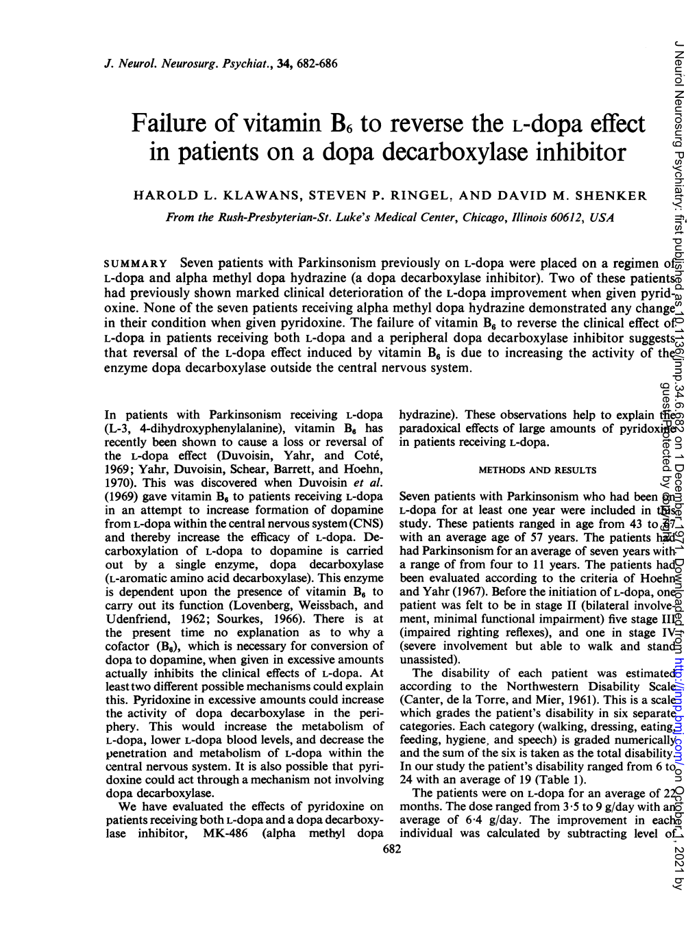 Failure of Vitamin B6 to Reverse the L-Dopa Effect in Patients on a Dopa Decarboxylase Inhibitor