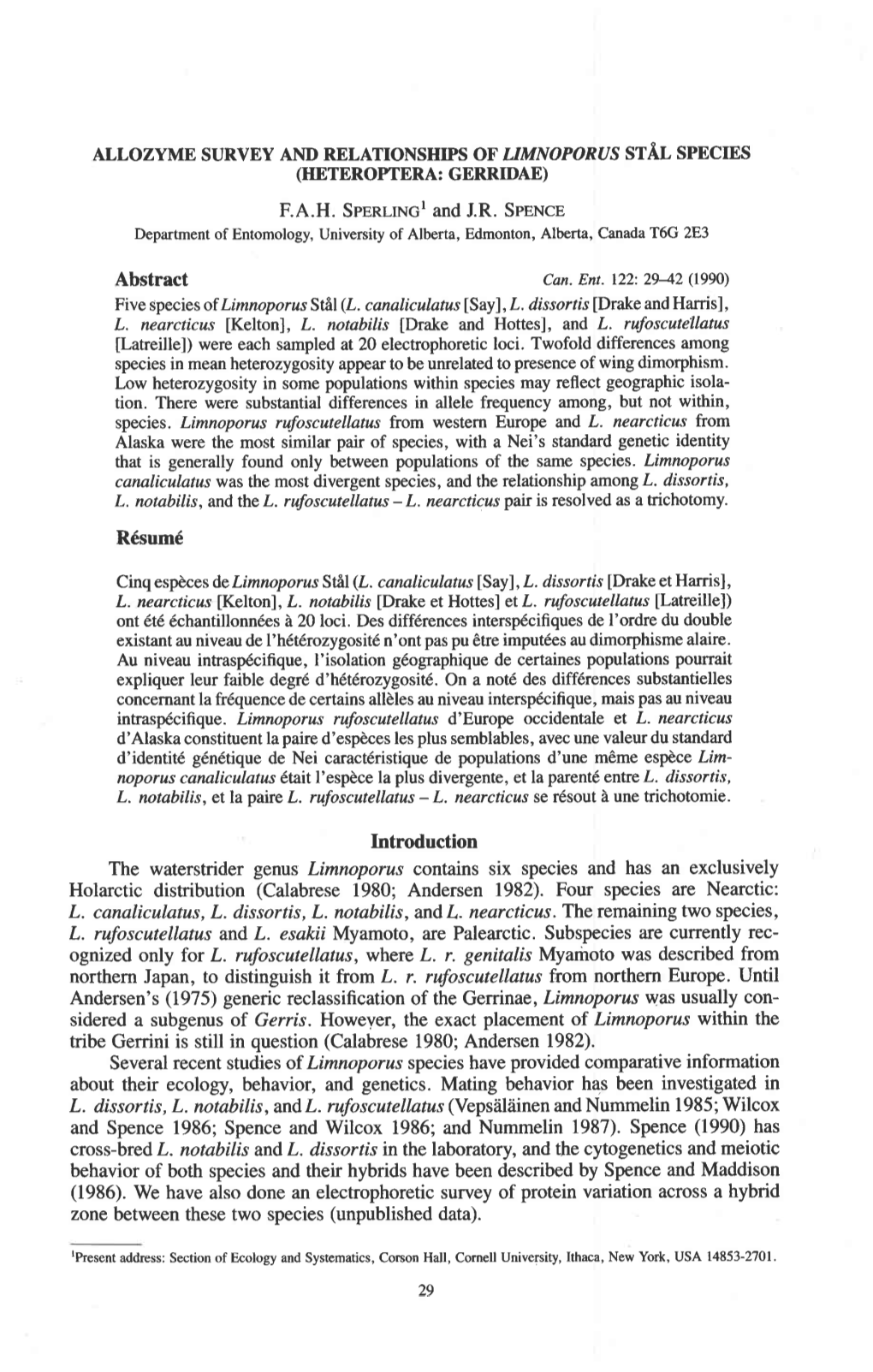 Allozyme Survey and Relationships of Limnoporus St& Species