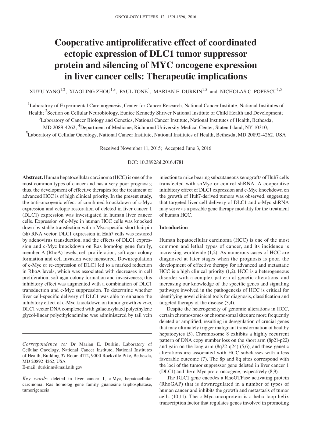 Cooperative Antiproliferative Effect of Coordinated Ectopic Expression Of