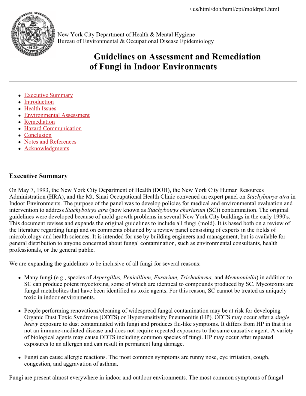 Guidelines on Assessment and Remediation of Fungi in Indoor Environments