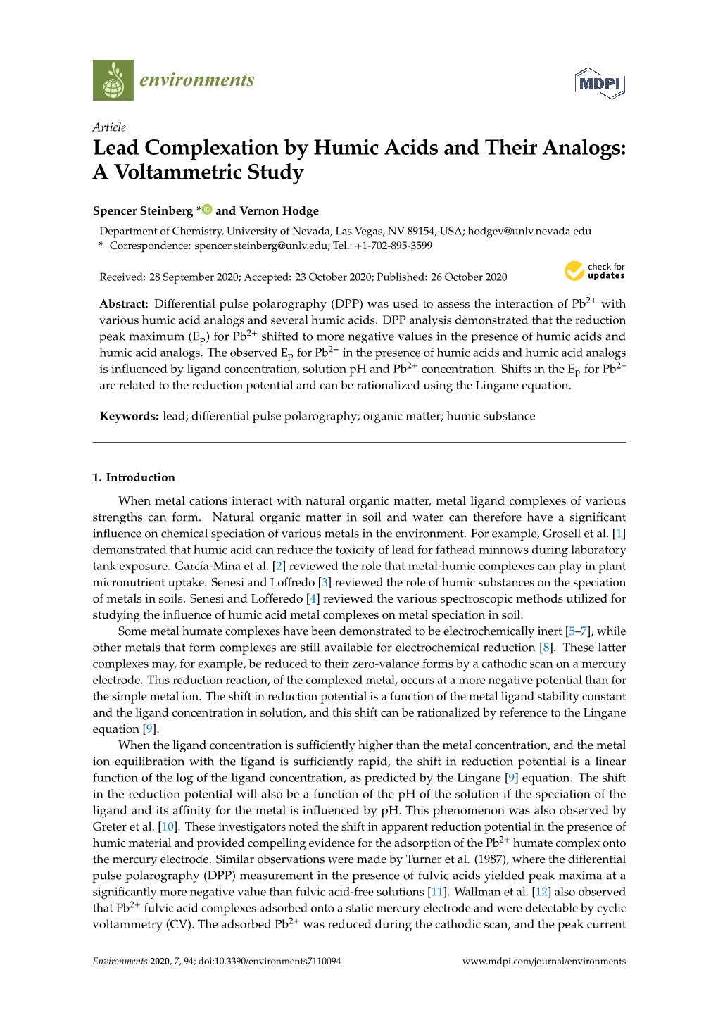 Lead Complexation by Humic Acids and Their Analogs: a Voltammetric Study