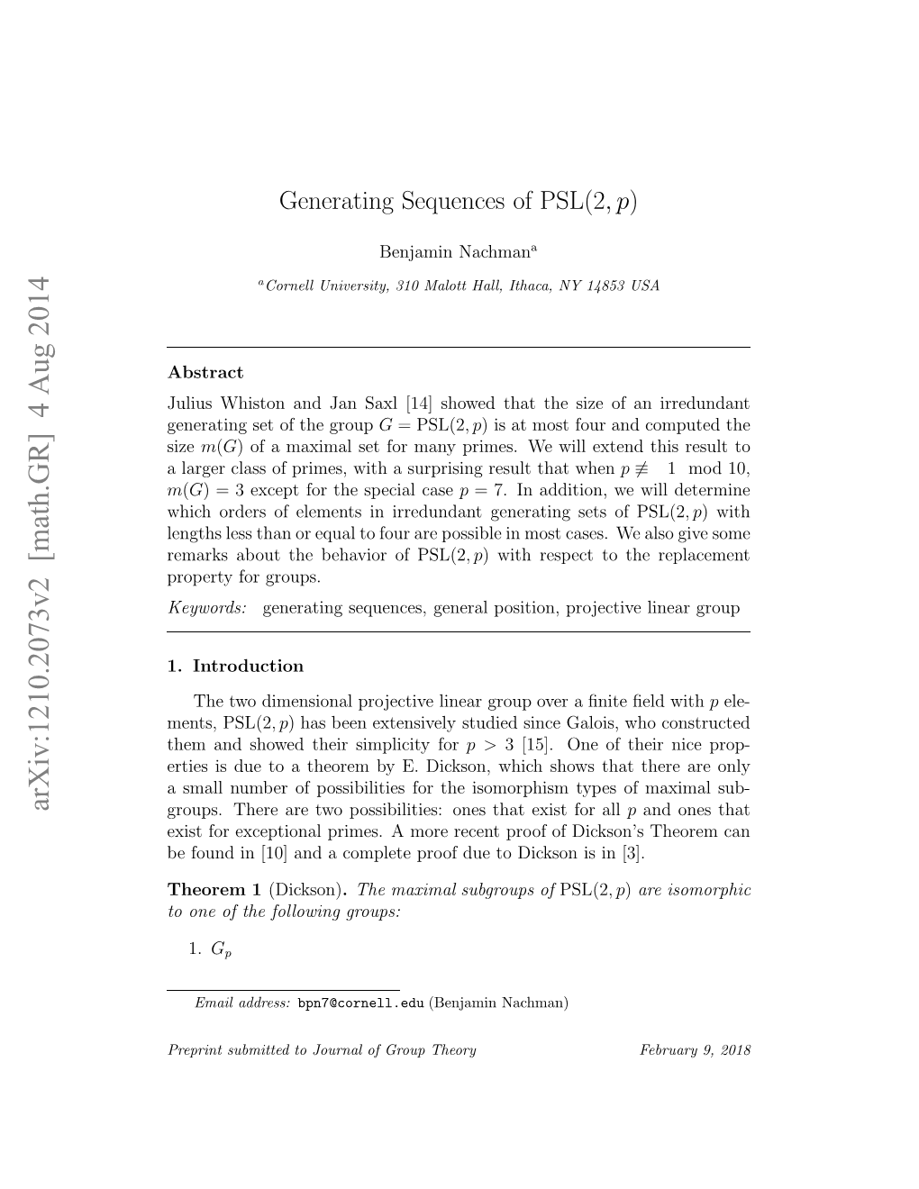 Generating Sequences of PSL(2,P) Which Will Eventually Lead Us to Study How This Group Behaves with Respect to the Replacement Property