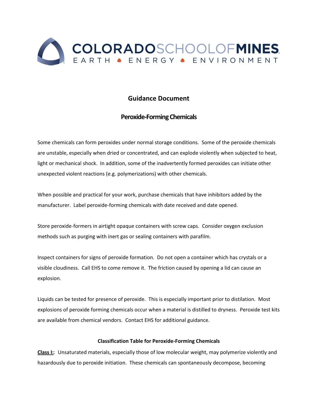 Guidance Document Peroxide-Forming Chemicals