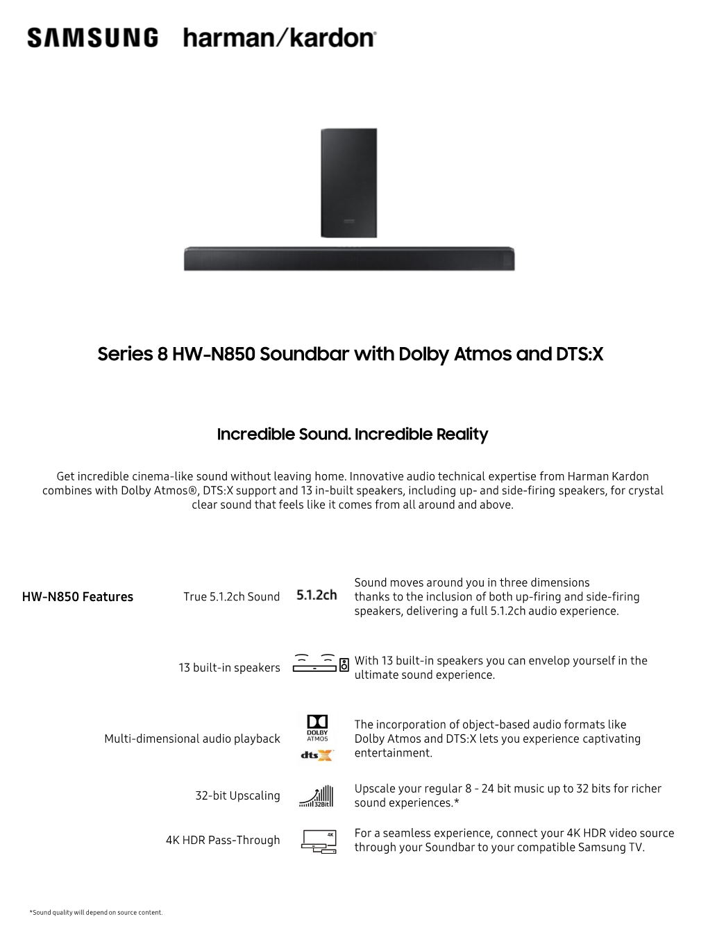 Series 8 HW-N850 Soundbar with Dolby Atmos and DTS:X