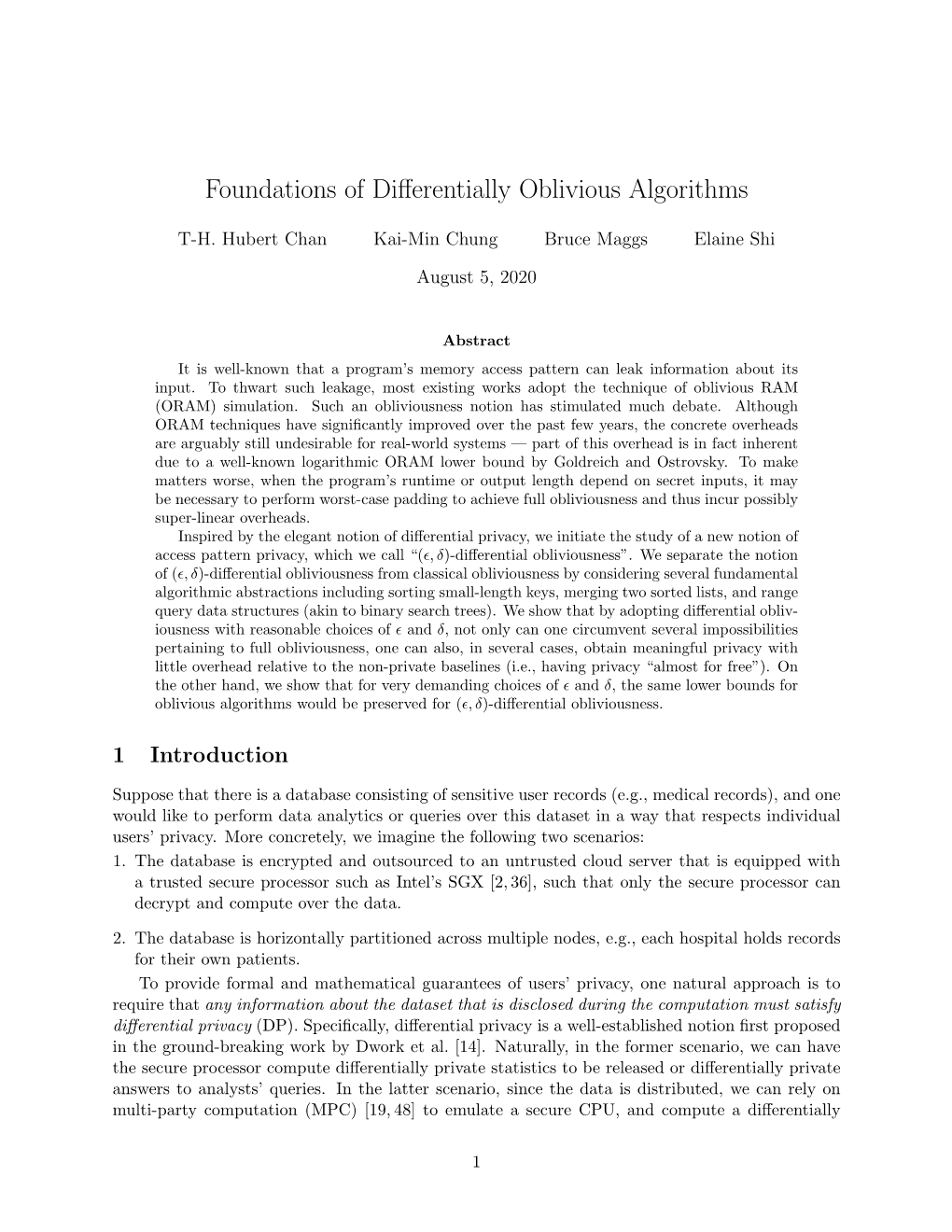 Foundations of Differentially Oblivious Algorithms