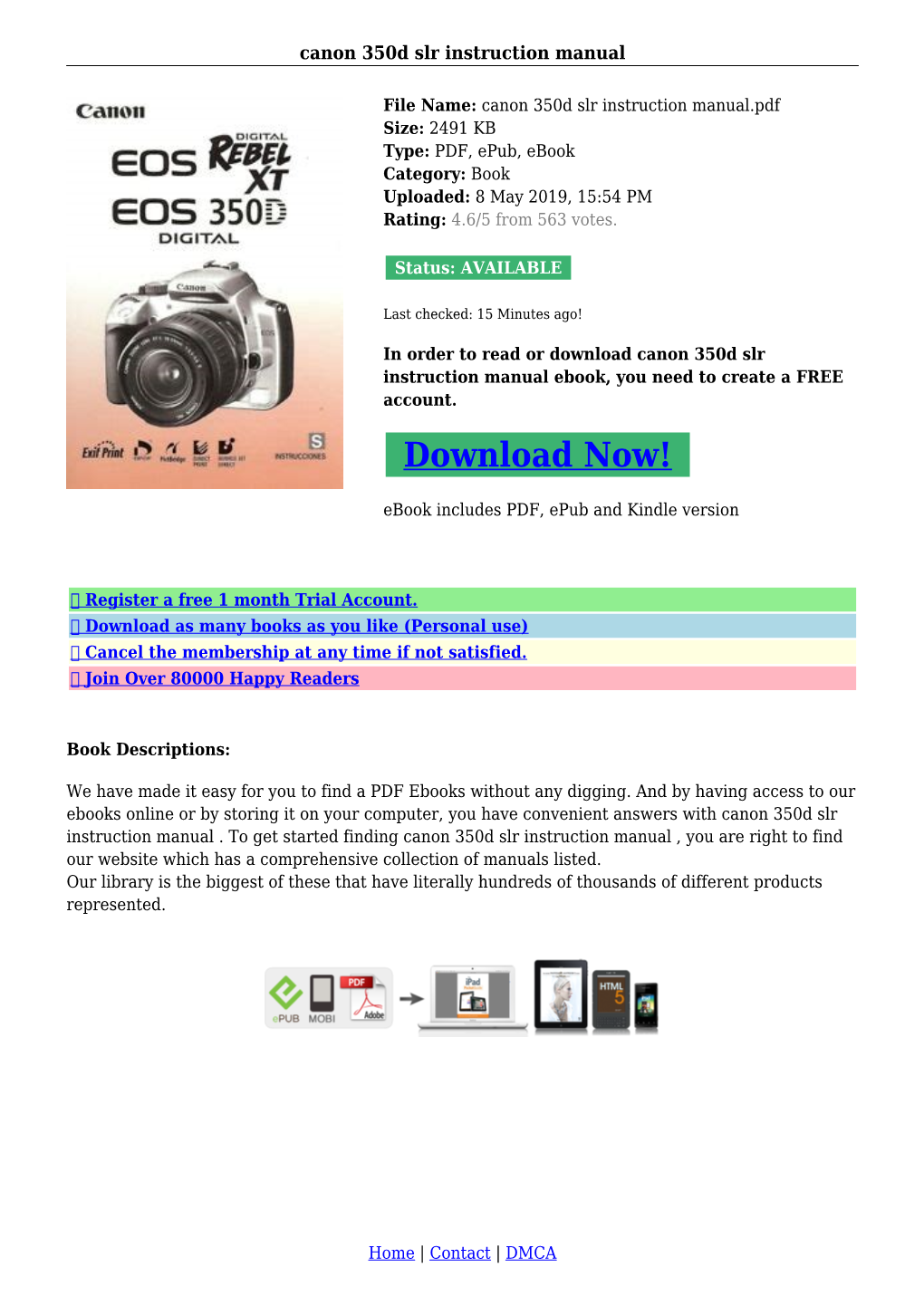 Canon 350D Slr Instruction Manual