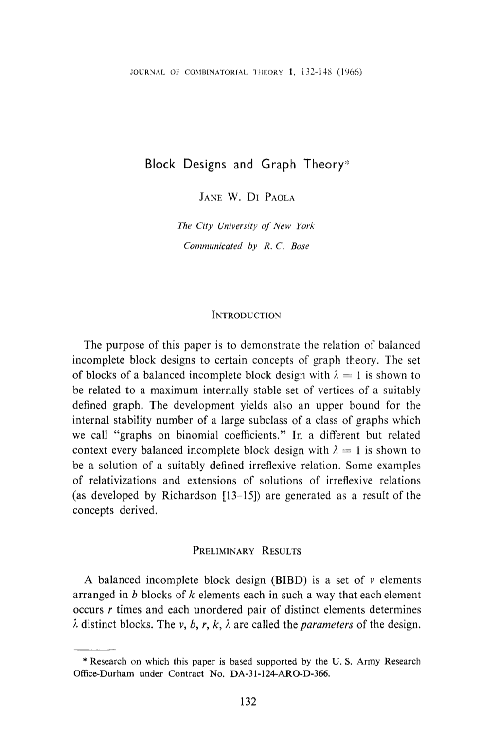 Block Designs and Graph Theory*