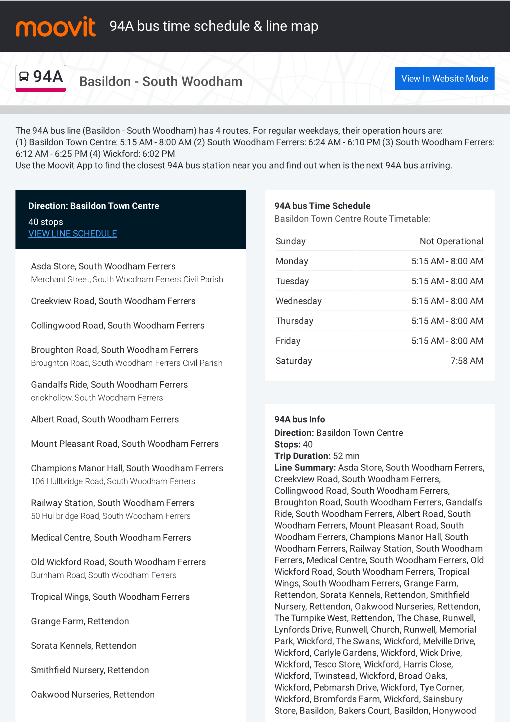 94A Bus Time Schedule & Line Route