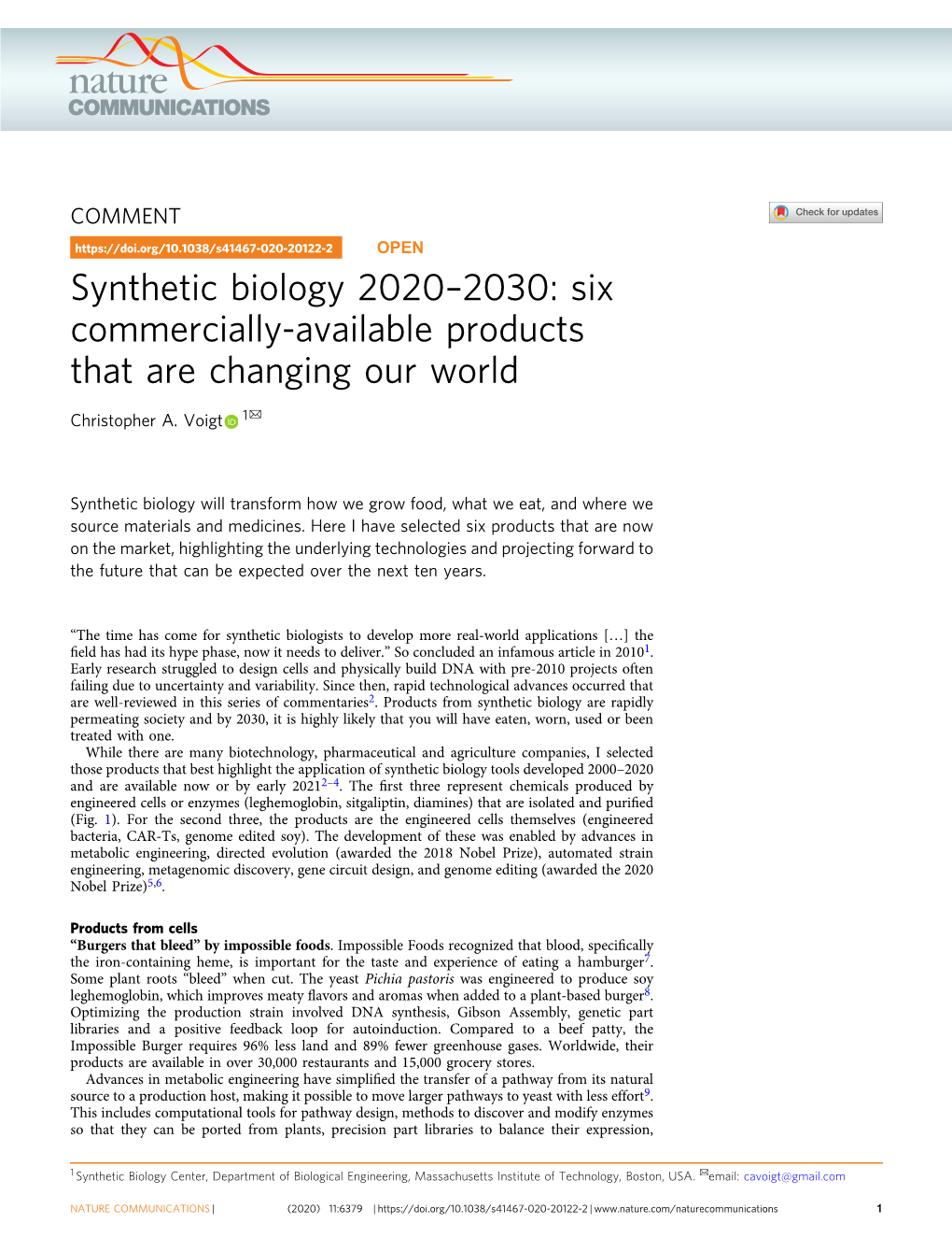 Synthetic Biology 2020Â€“2030: Six Commercially-Available Products