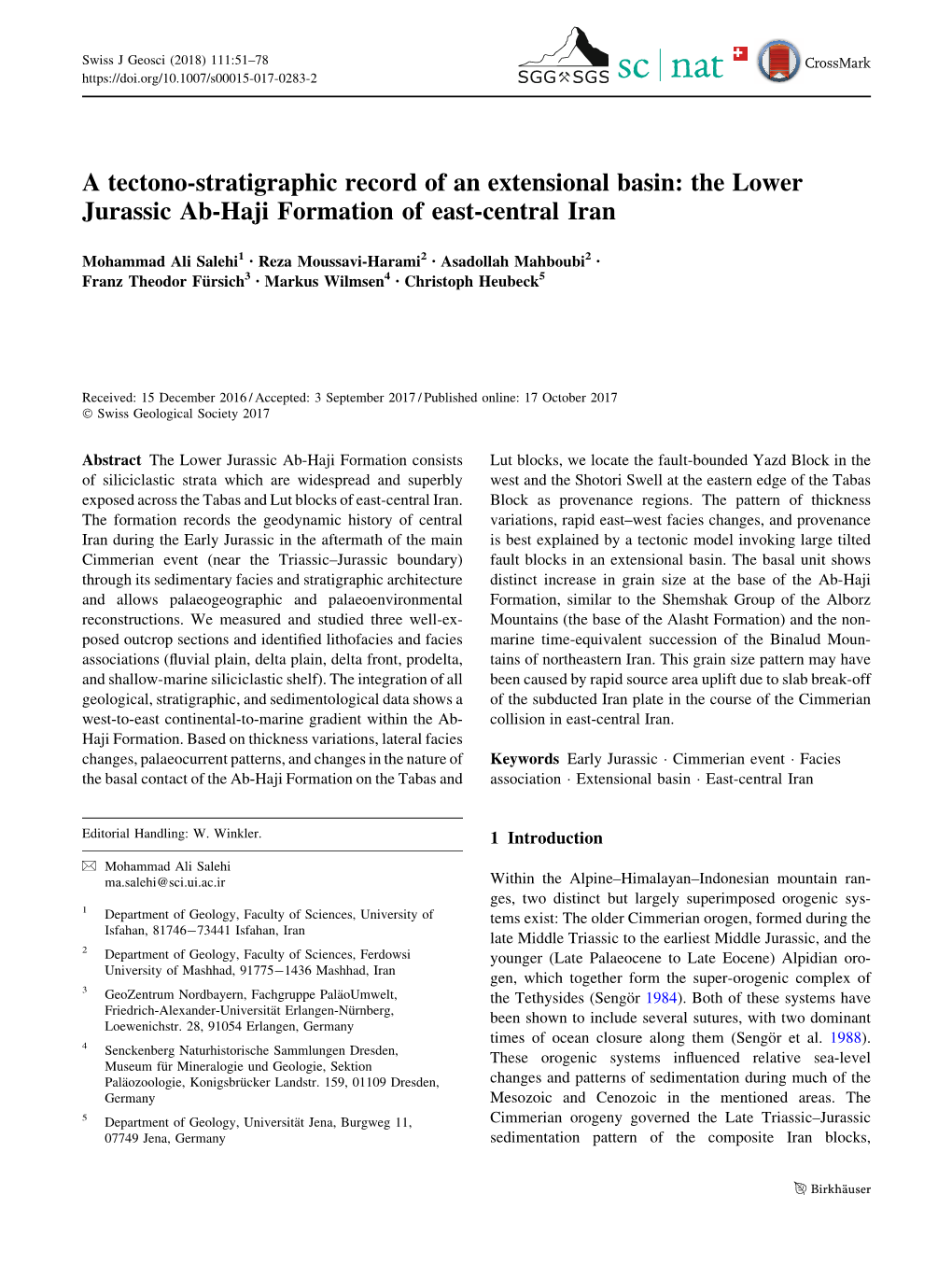 A Tectono-Stratigraphic Record of an Extensional Basin: the Lower Jurassic Ab-Haji Formation of East-Central Iran