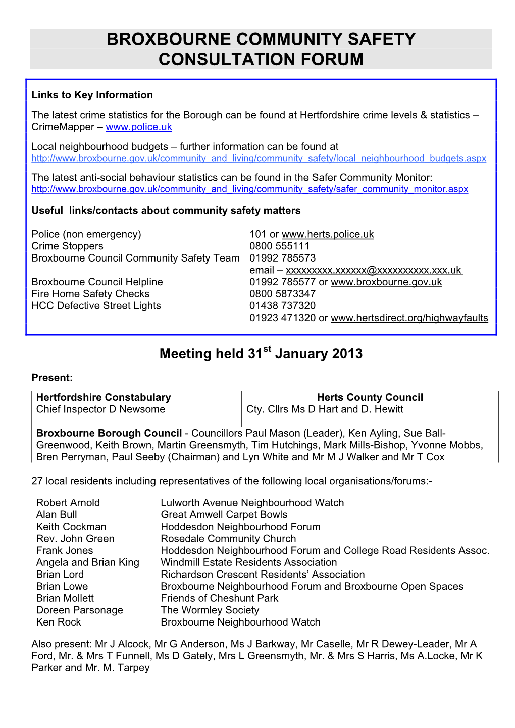 Broxbourne Community Safety Consultation Forum