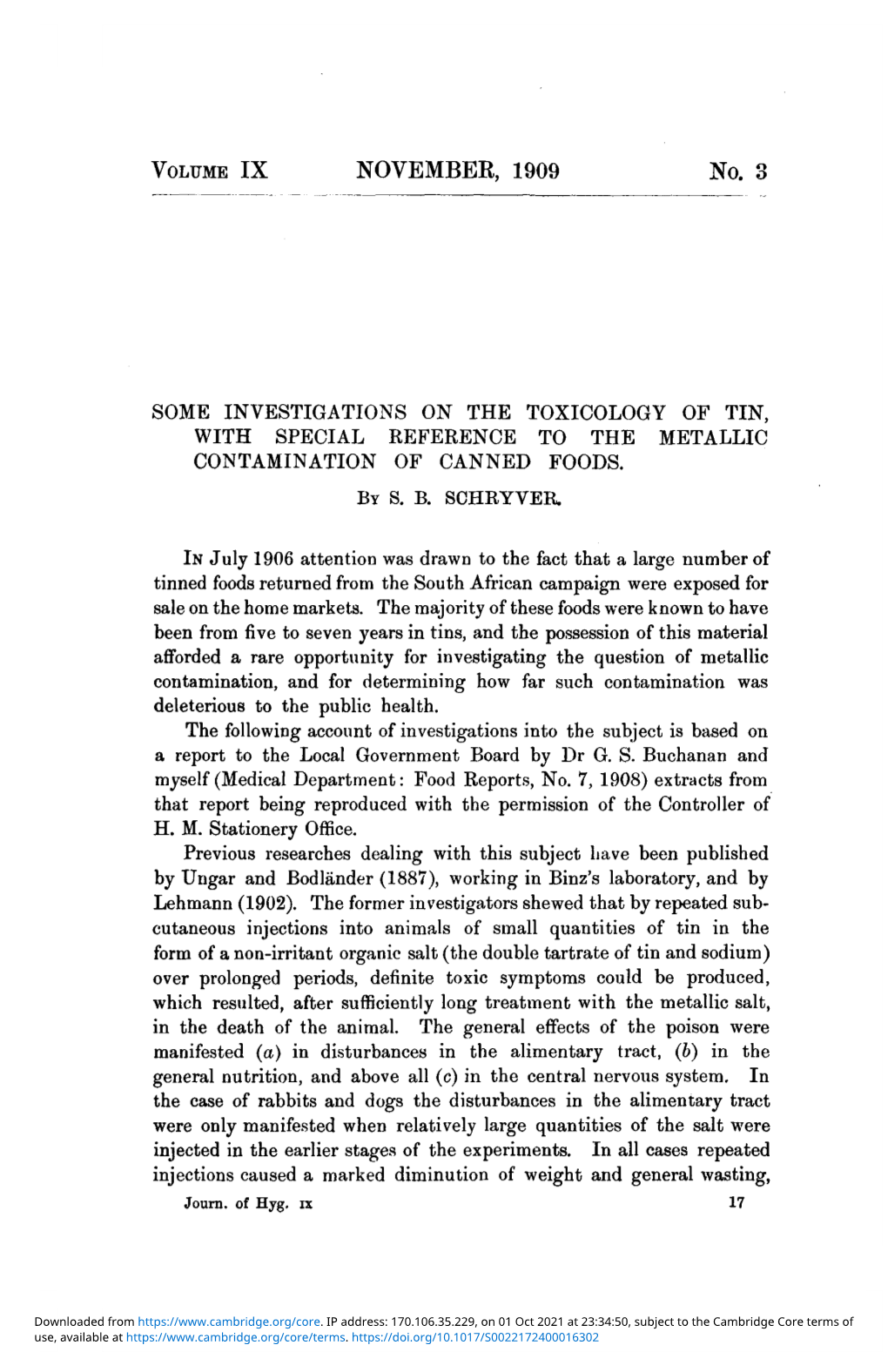 Some Investigations on the Toxicology of Tin, with Special Reference to the Metallic Contamination of Canned Foods