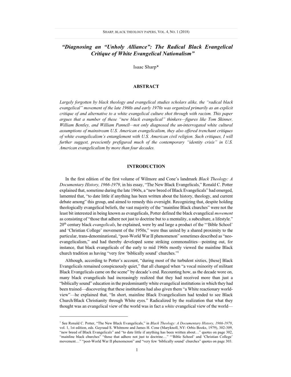 “Diagnosing an “Unholy Alliance”: the Radical Black Evangelical Critique of White Evangelical Nationalism”