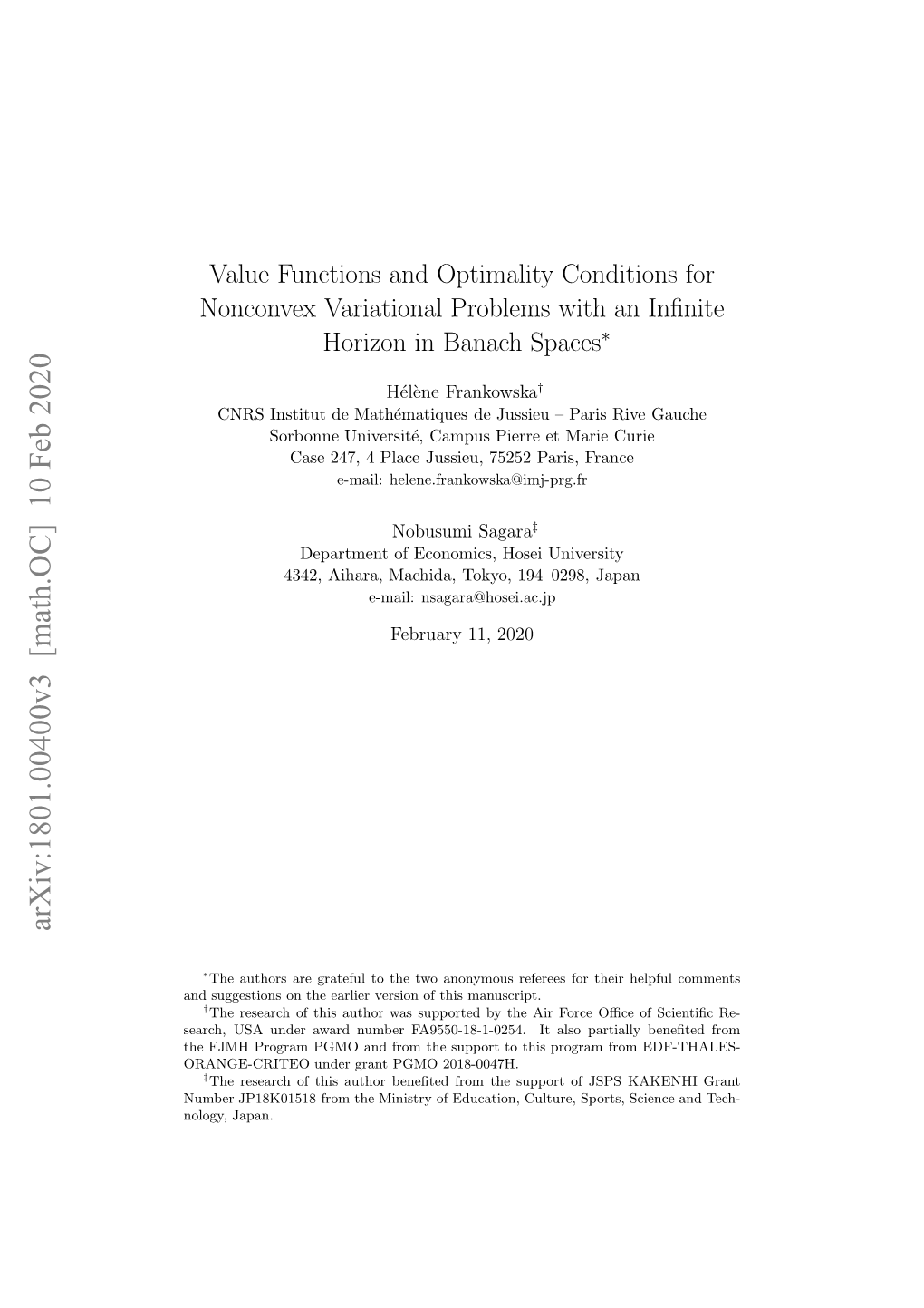 Value Functions and Optimality Conditions for Nonconvex