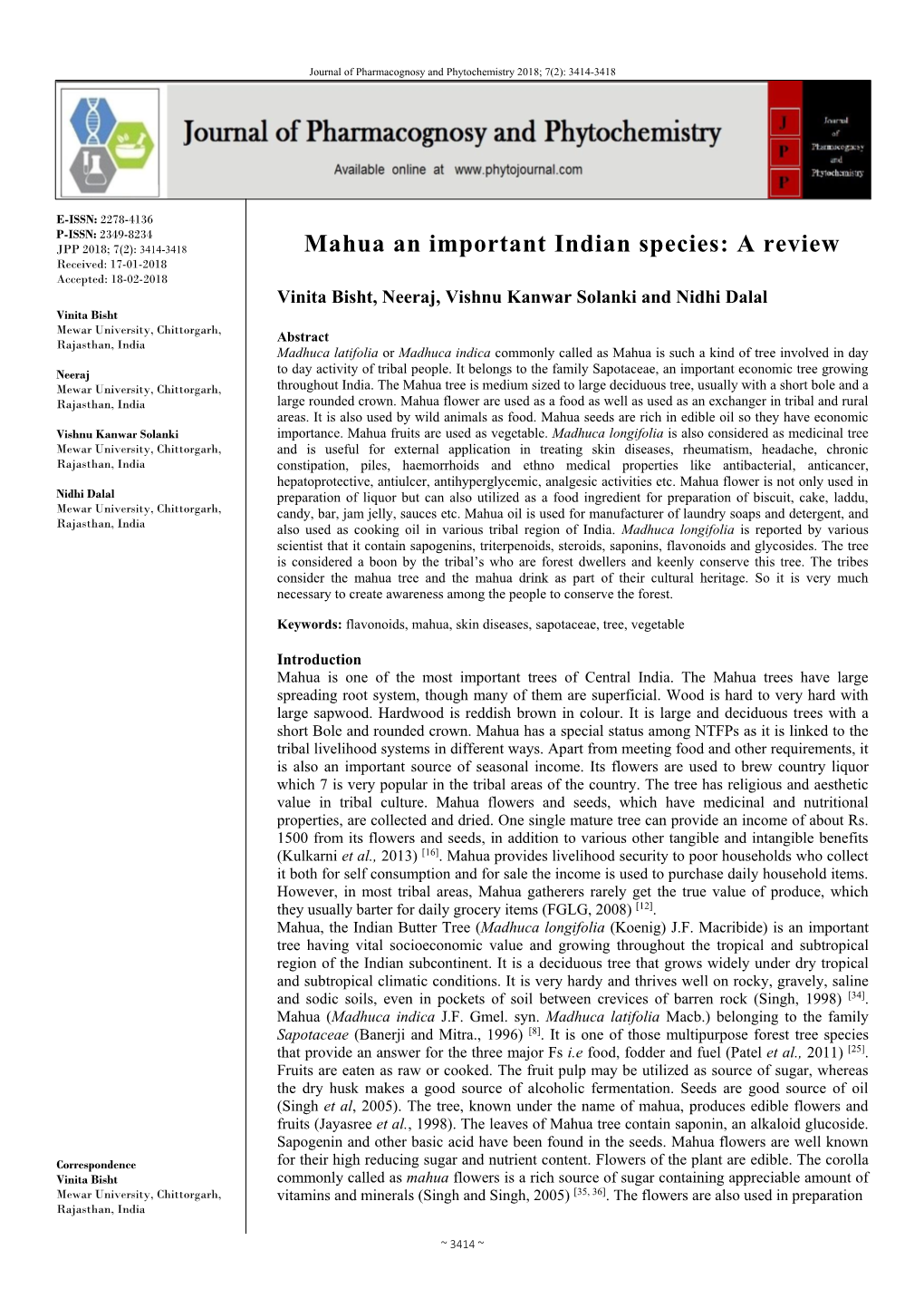 Mahua an Important Indian Species: a Review