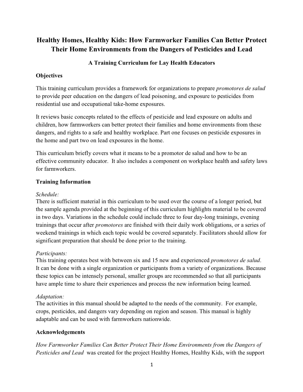 Healthy Homes, Healthy Kids: How Farmworker Families Can Better Protect Their Home Environments from the Dangers of Pesticides and Lead