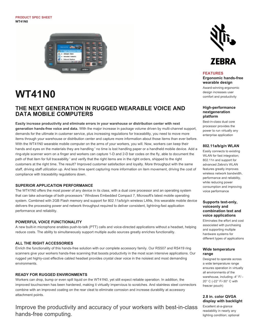 WT41N0 Wearable Computer Spec Sheet