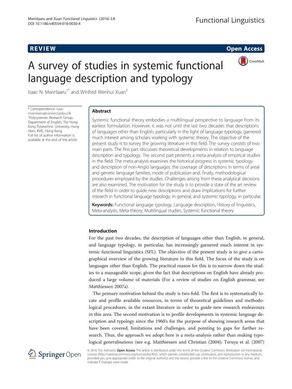 A Survey of Studies in Systemic Functional Language Description and Typology Isaac N