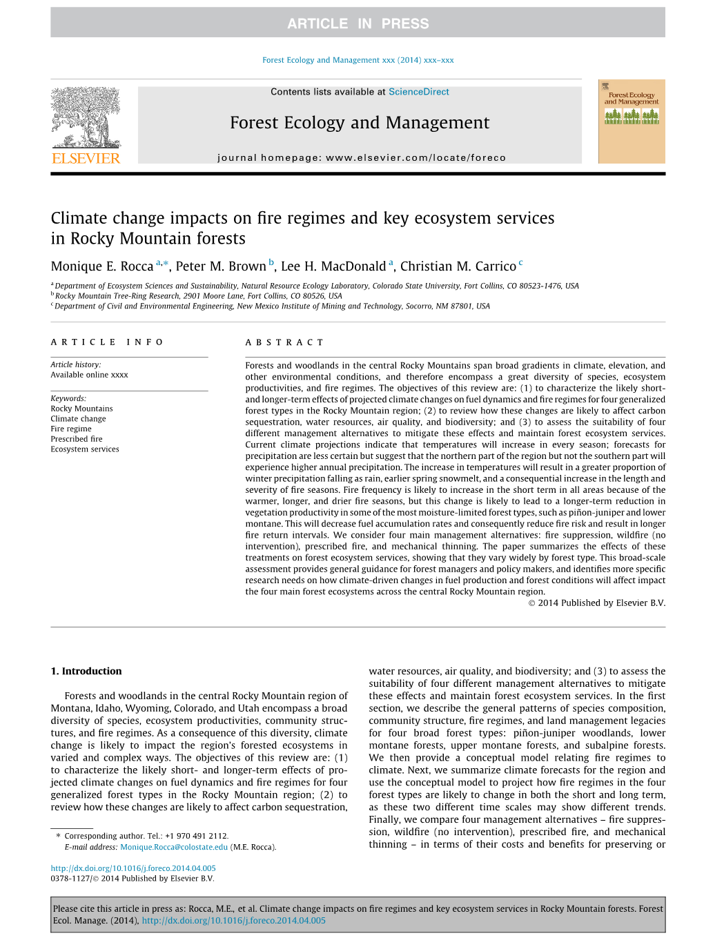 Climate Change Impacts on Fire Regimes and Key Ecosystem