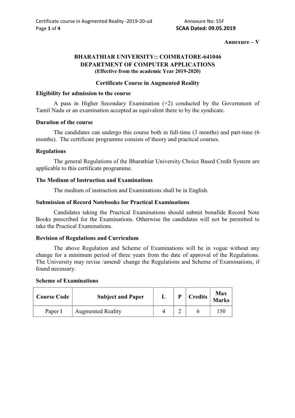 COIMBATORE-641046 DEPARTMENT of COMPUTER APPLICATIONS (Effective from the Academic Year 2019-2020)