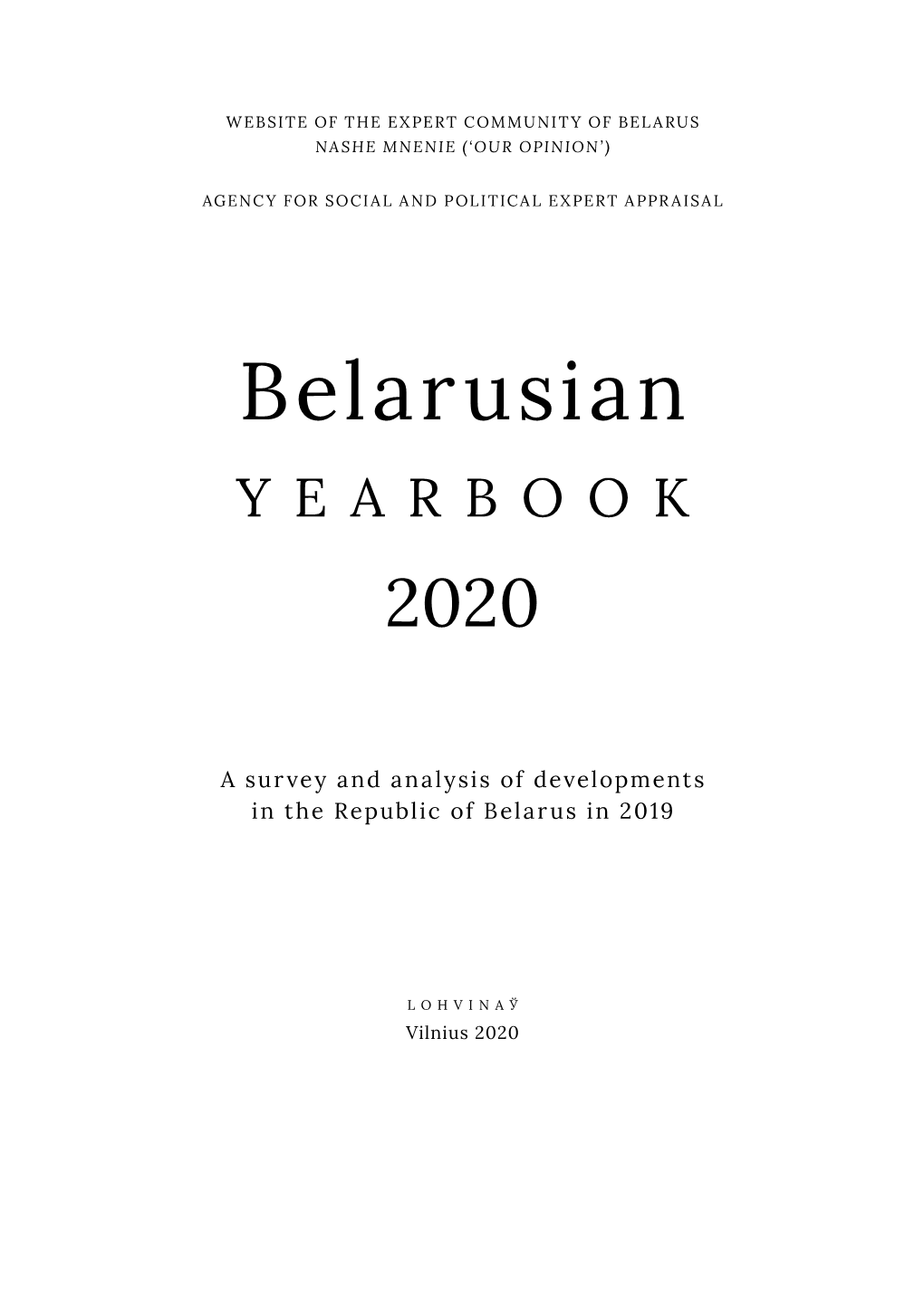 Belarusian Y E a R B O O K 2020