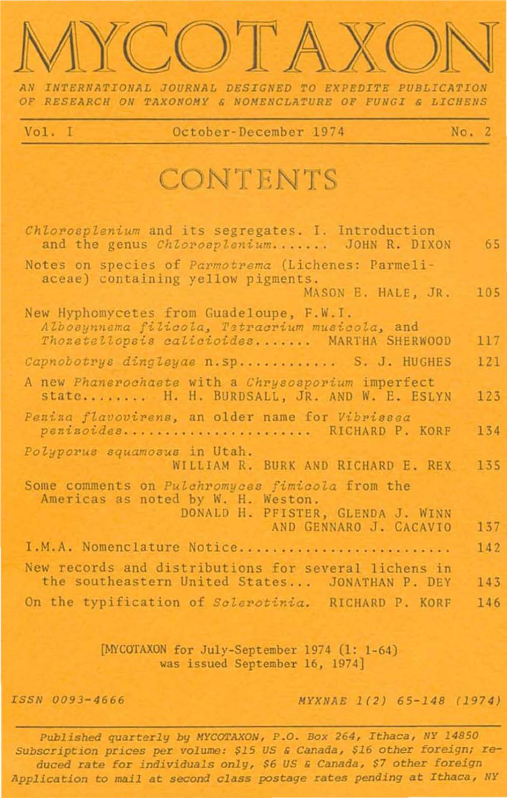 Vol. I October-December 1974 No. 2 Chzorosplenium and Its Segregates
