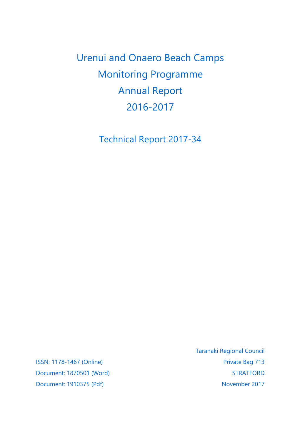 Urenui and Onaero Beach Camps Consent Monitoring Report