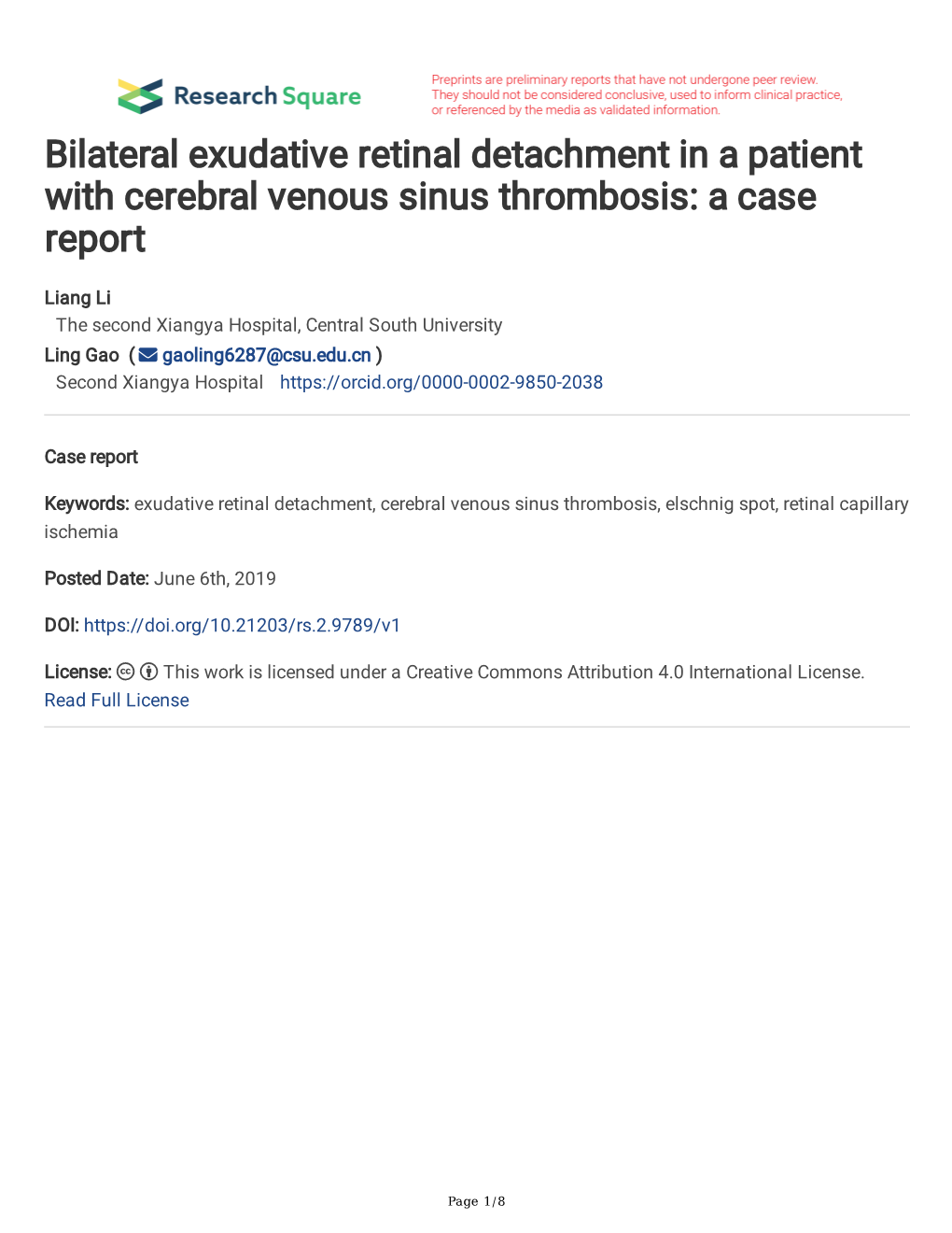 Bilateral Exudative Retinal Detachment in a Patient with Cerebral Venous Sinus Thrombosis: a Case Report