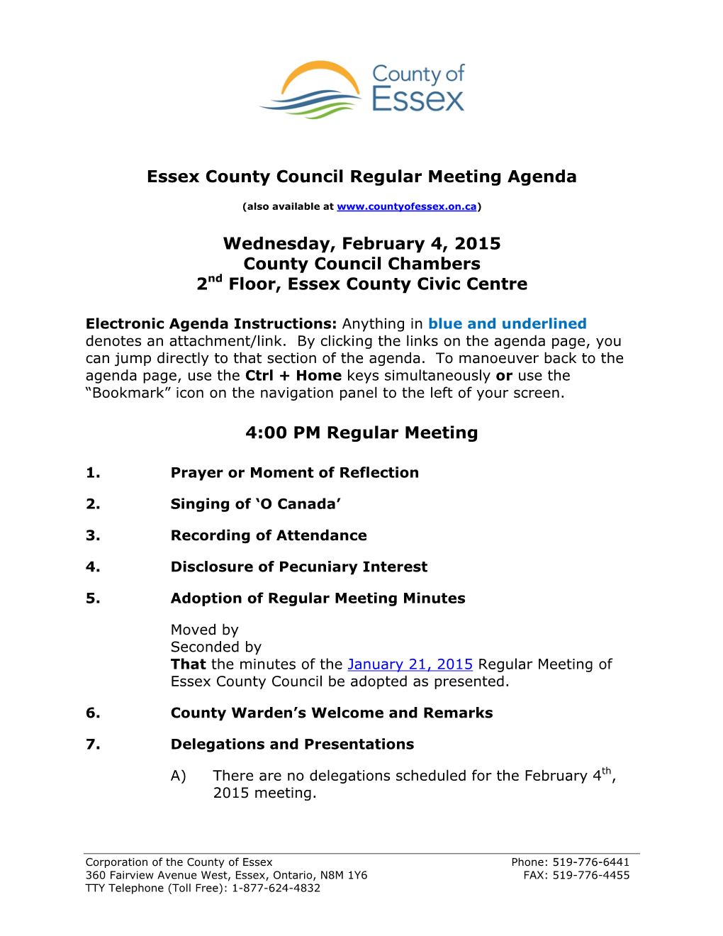 Essex County Council Agenda February 4 2015