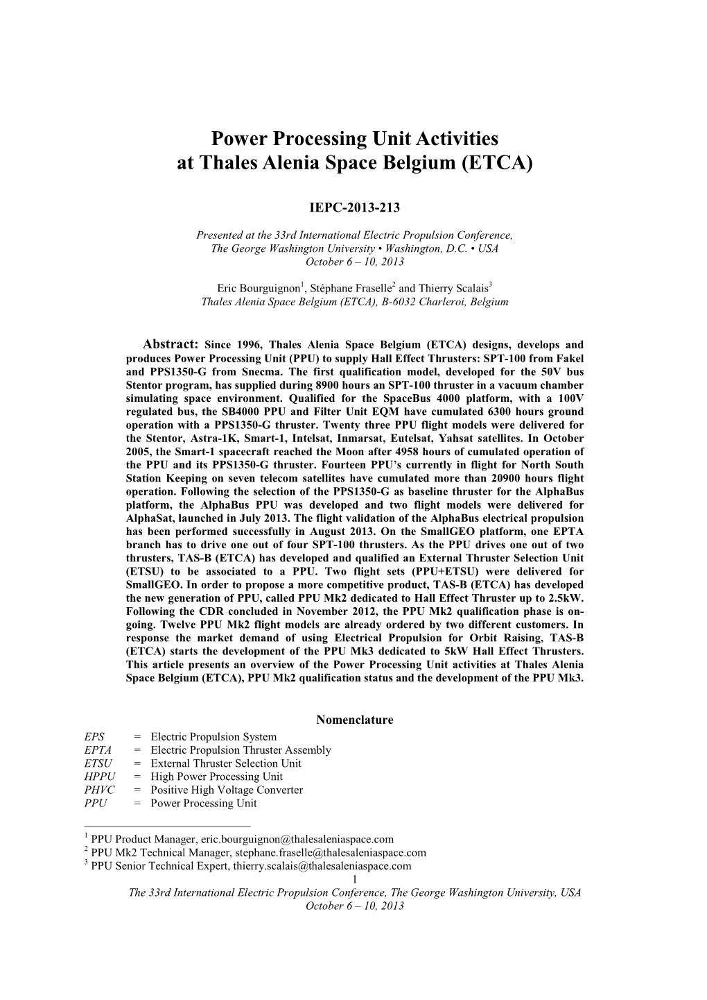 Power Processing Unit Activities at Thales Alenia Space Belgium (ETCA)