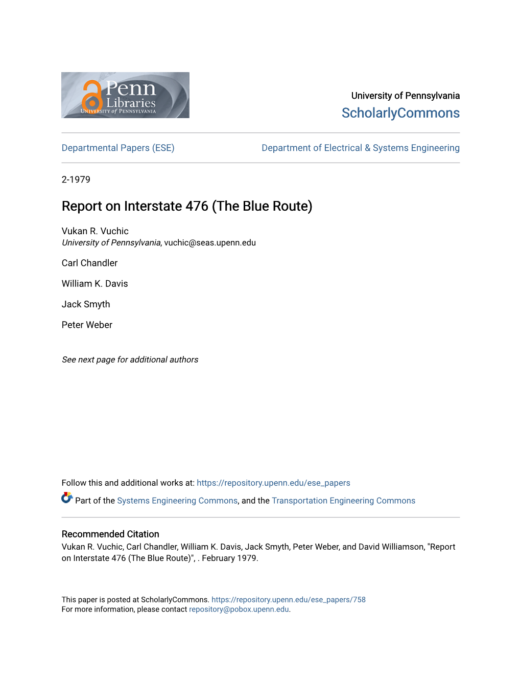 Report on Interstate 476 (The Blue Route)