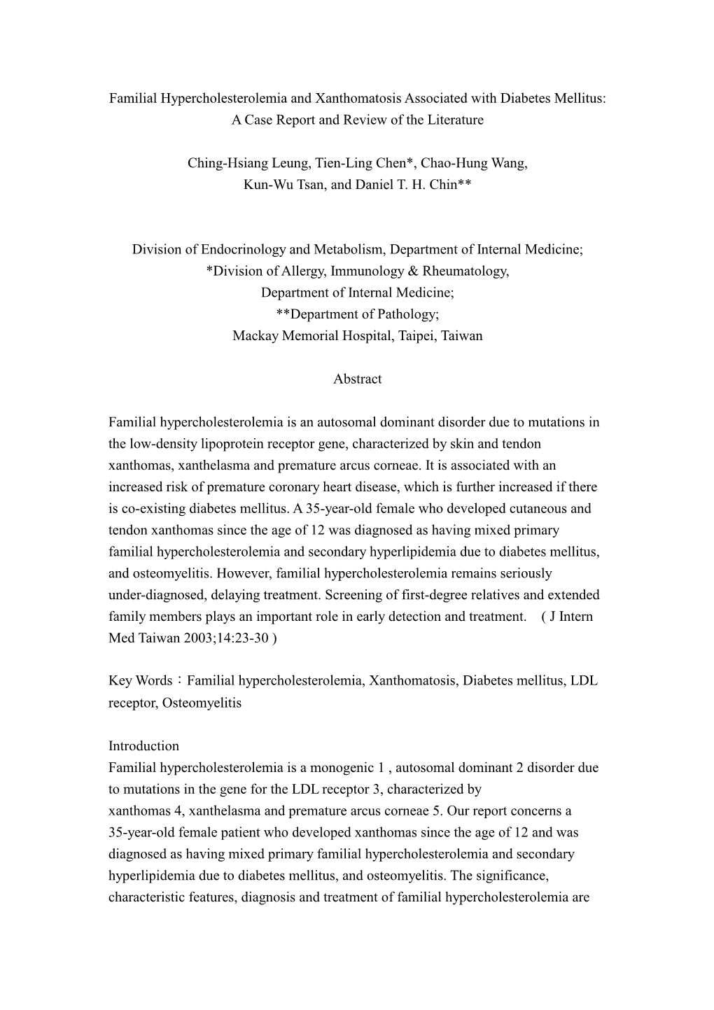 Familial Hypercholesterolemia and Xanthomatosis Associated with Diabetes Mellitus: a Case Report and Review of the Literature Ch