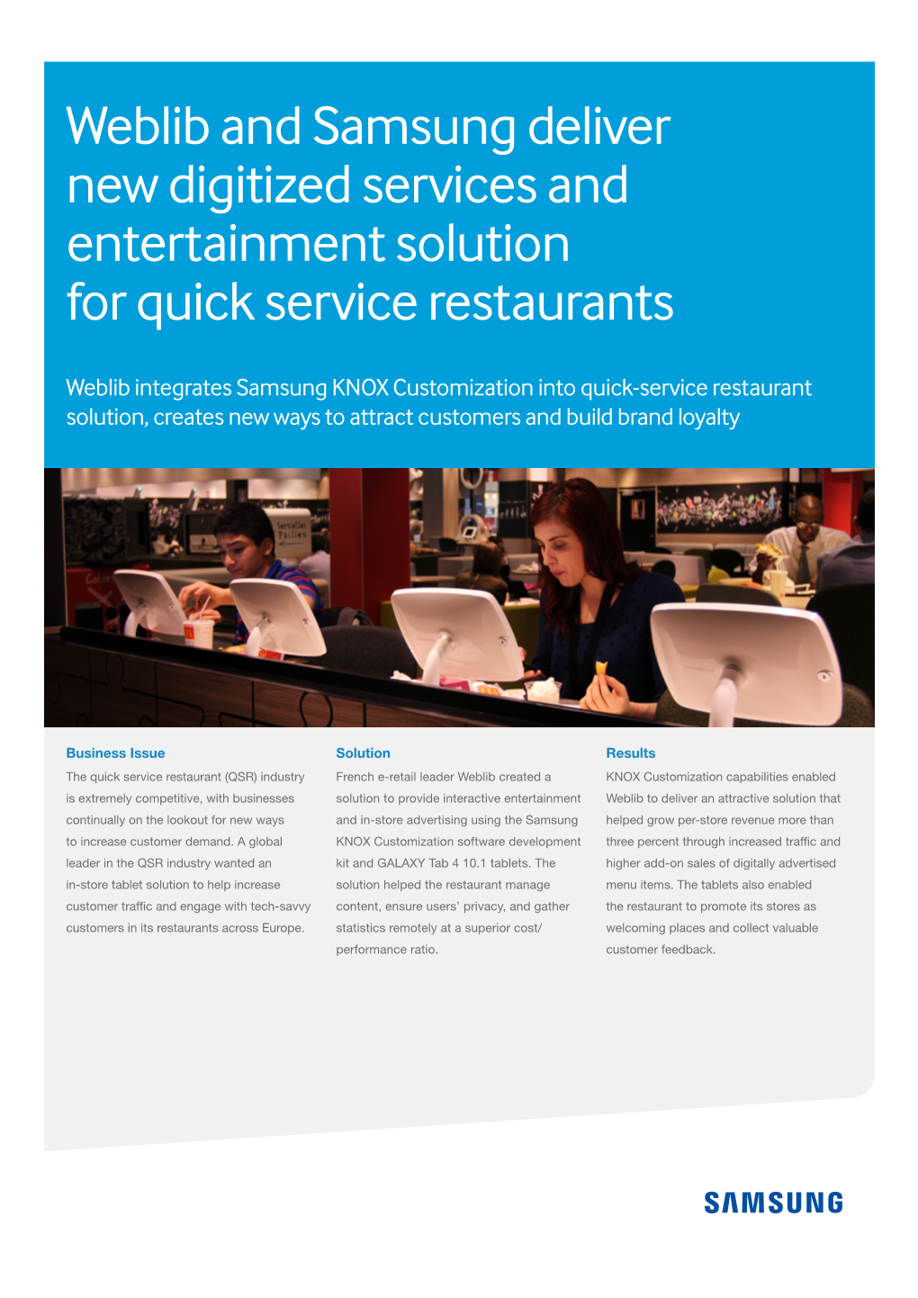 Weblib and Samsung Deliver New Digitized Services and Entertainment Solution for Quick Service Restaurants