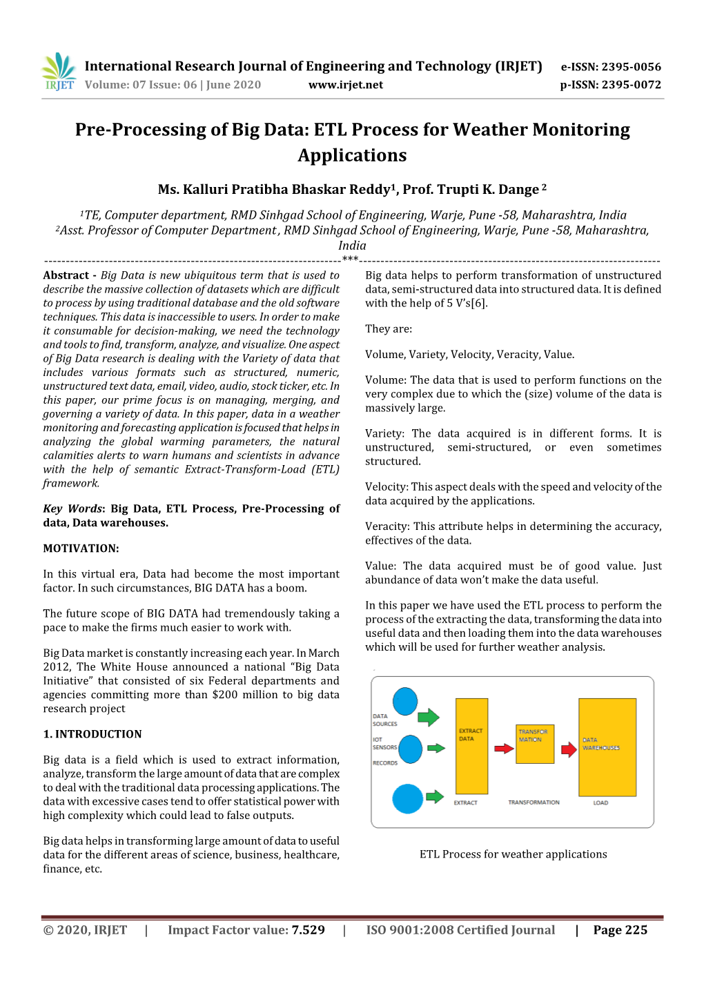 Pre-Processing of Big Data: ETL Process for Weather Monitoring Applications