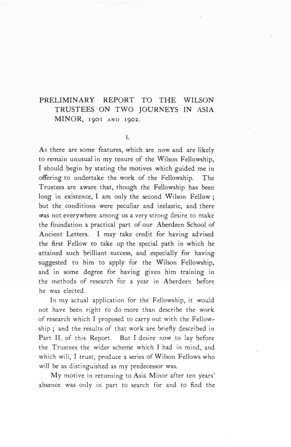 Preliminary Report to the Wilson Trustees on Two Journeys in Asia Minor, 1901 and 1902