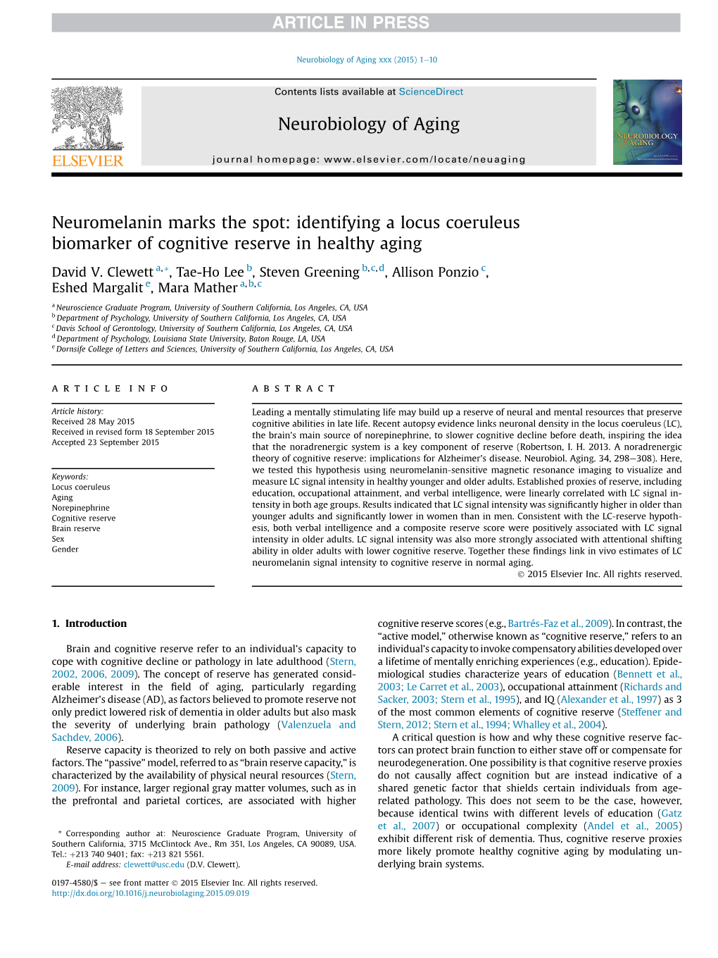 Neuromelanin Marks the Spot: Identifying a Locus Coeruleus Biomarker of Cognitive Reserve in Healthy Aging