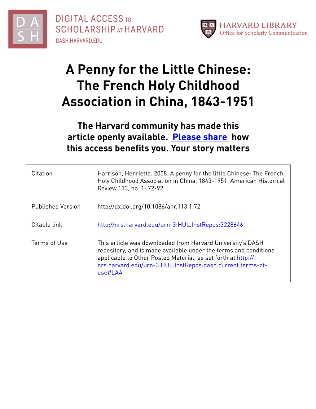 The French Holy Childhood Association in China, 1843-1951