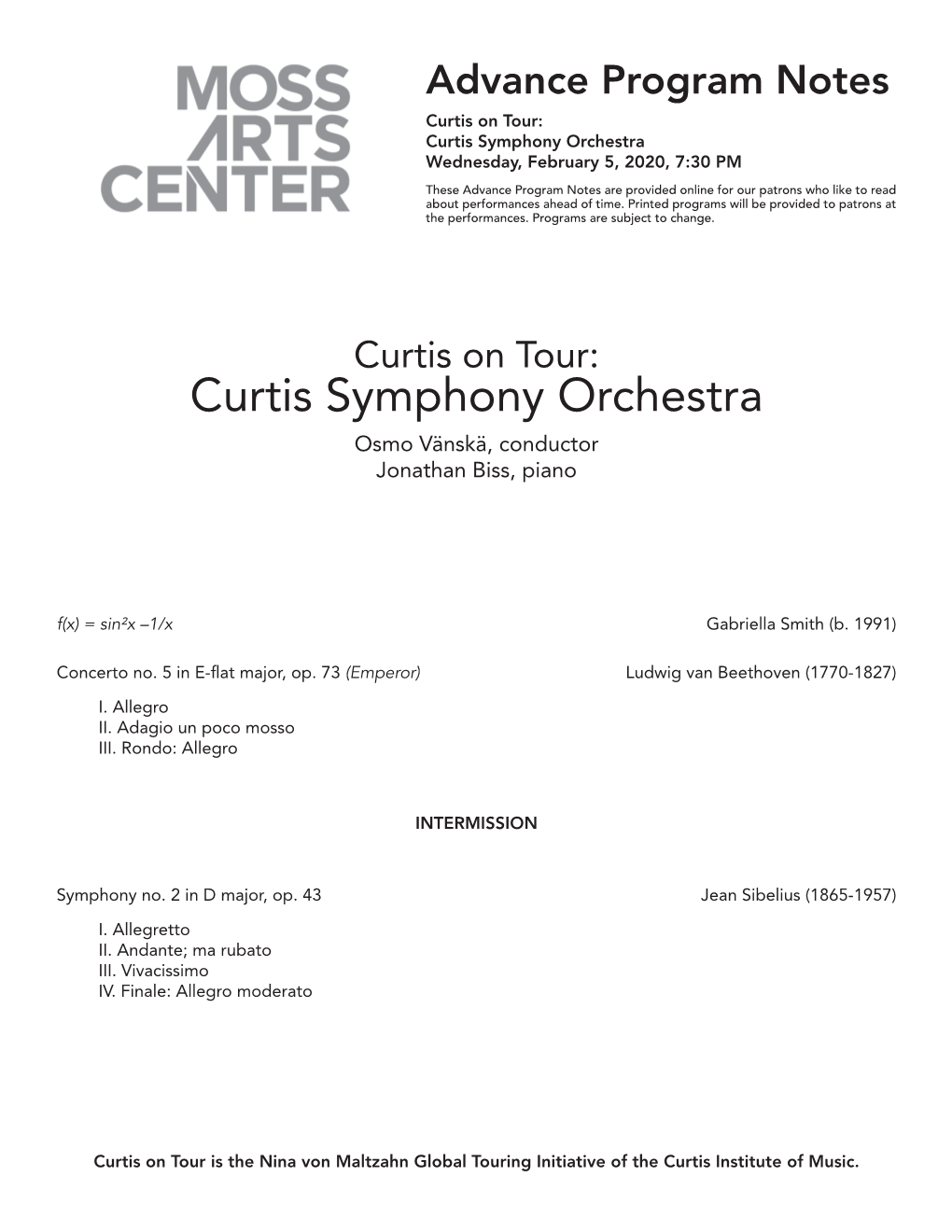 Curtis Symphony Orchestra Wednesday, February 5, 2020, 7:30 PM