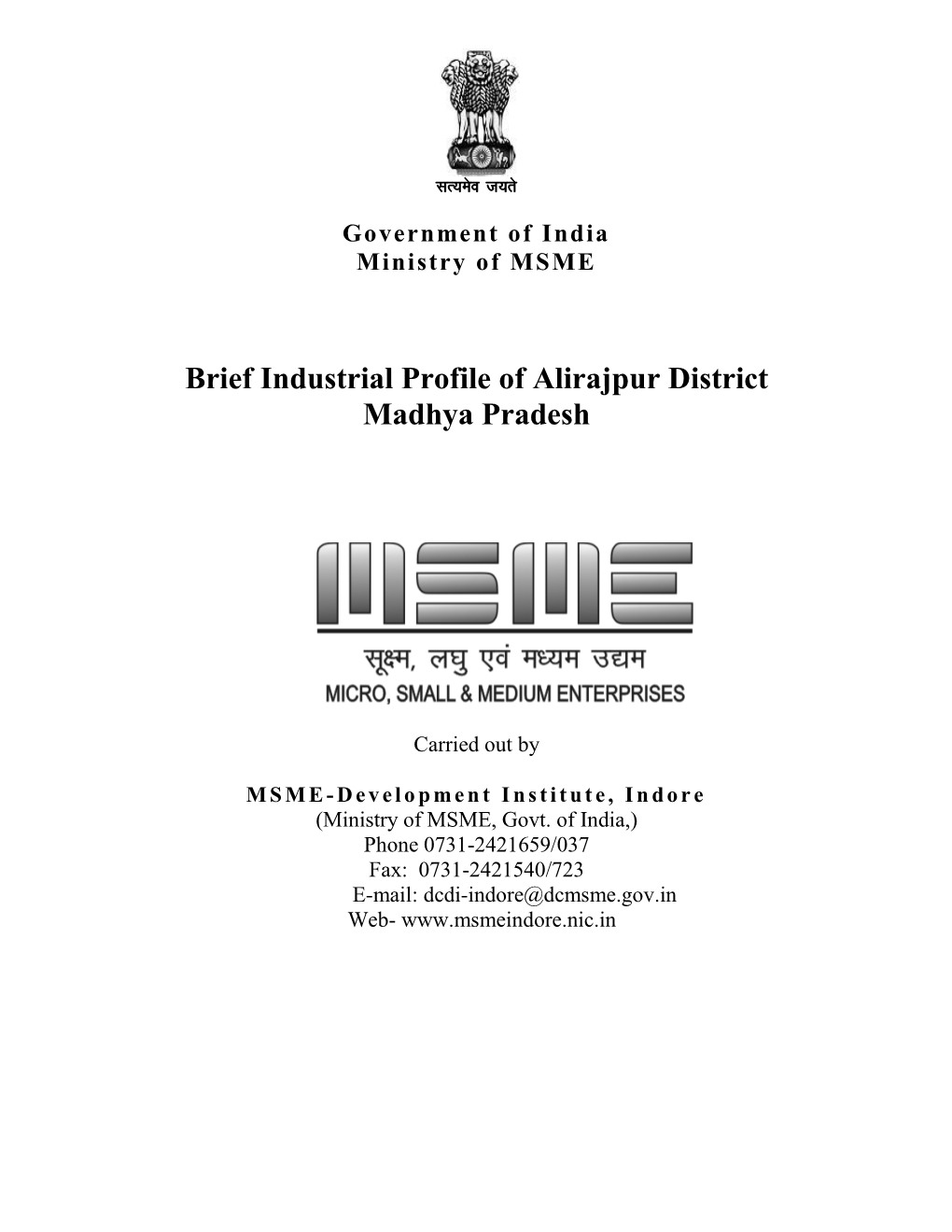 Brief Industrial Profile of Alirajpur District Madhya Pradesh