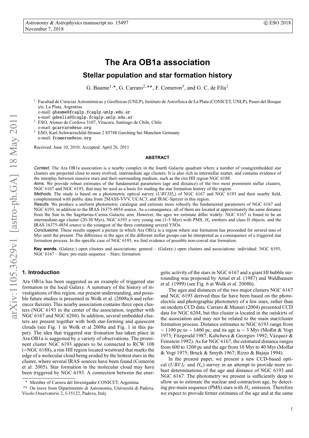 The Ara Ob1a Association: Stellar Population and Star Formation History