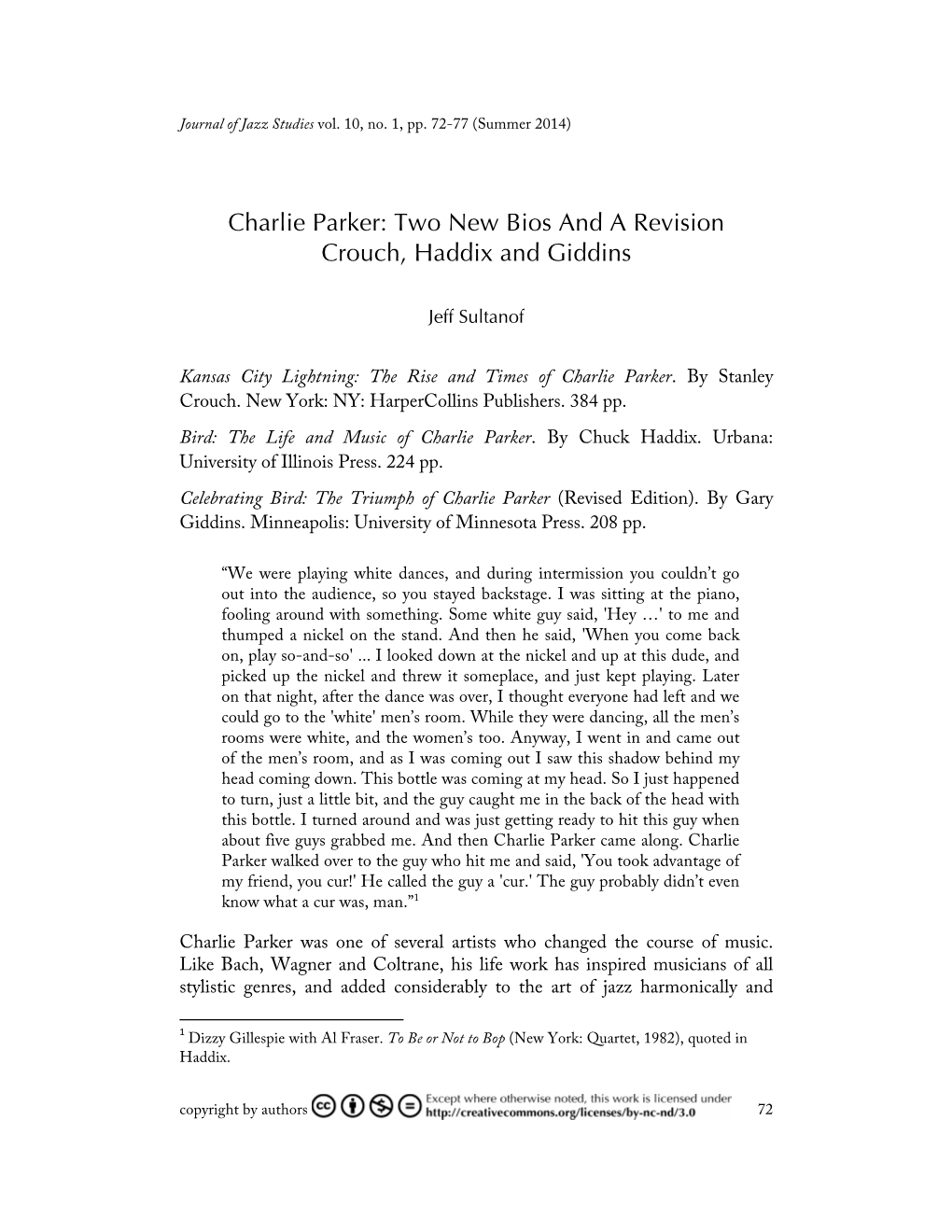 Charlie Parker: Two New Bios and a Revision Crouch, Haddix and Giddins