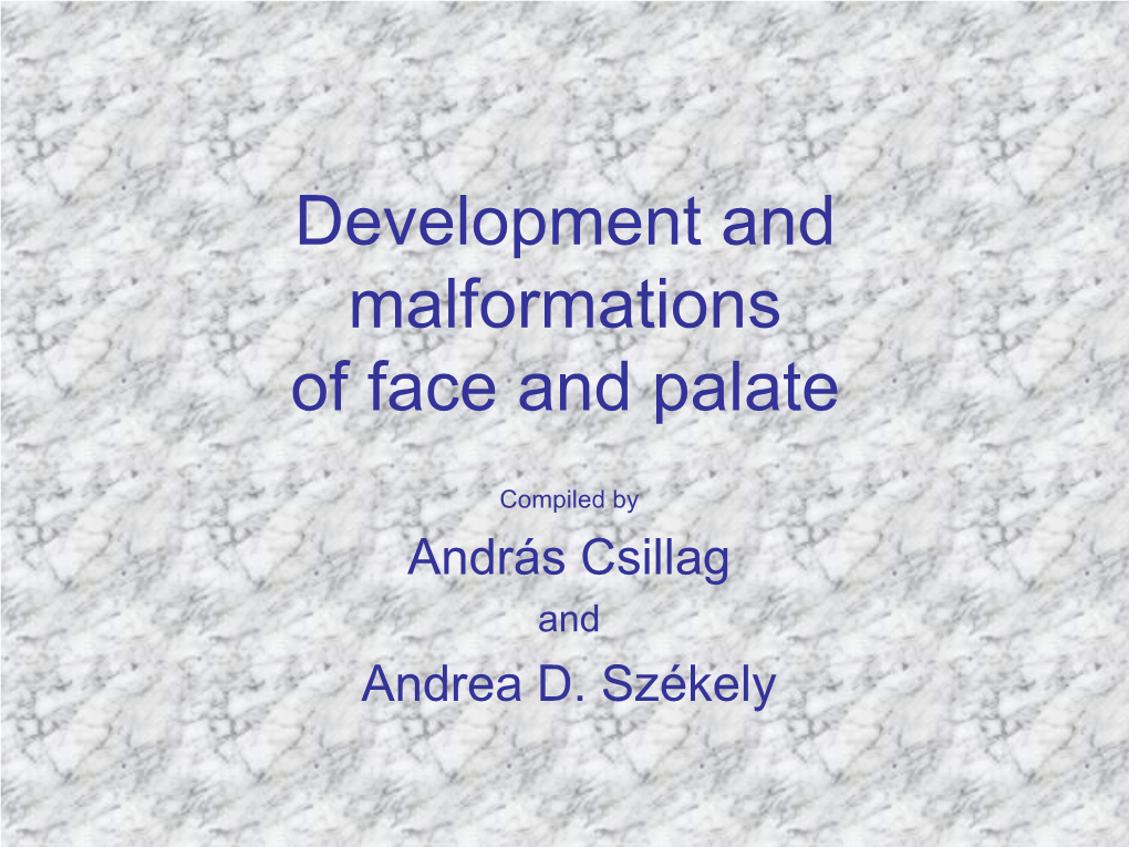 Development and Malformations of Face and Palate