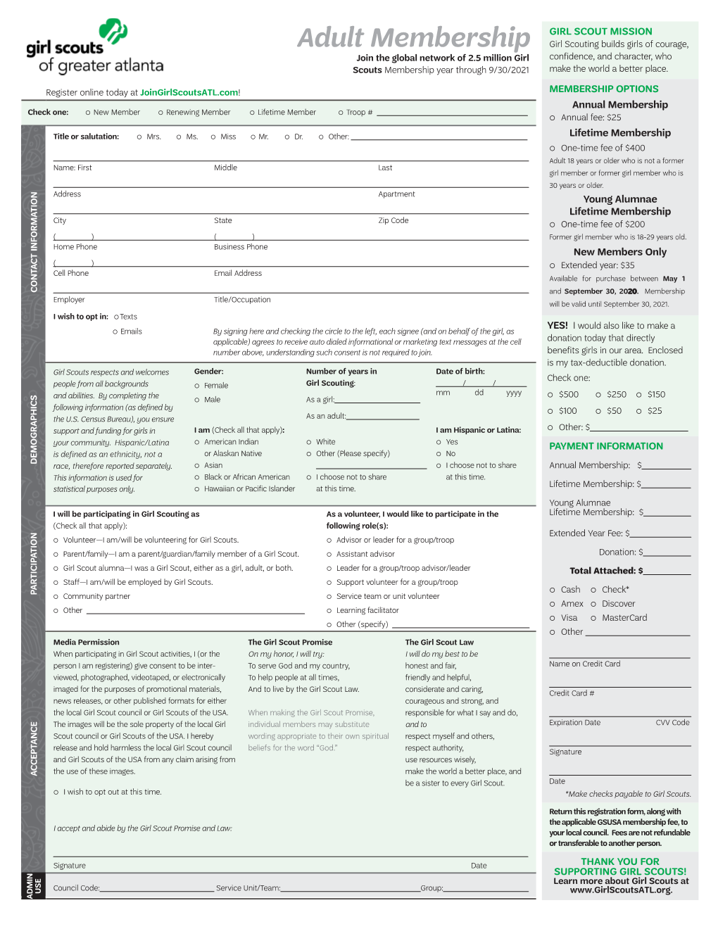 2020-2021 Girl Scouts Adult Membership Form