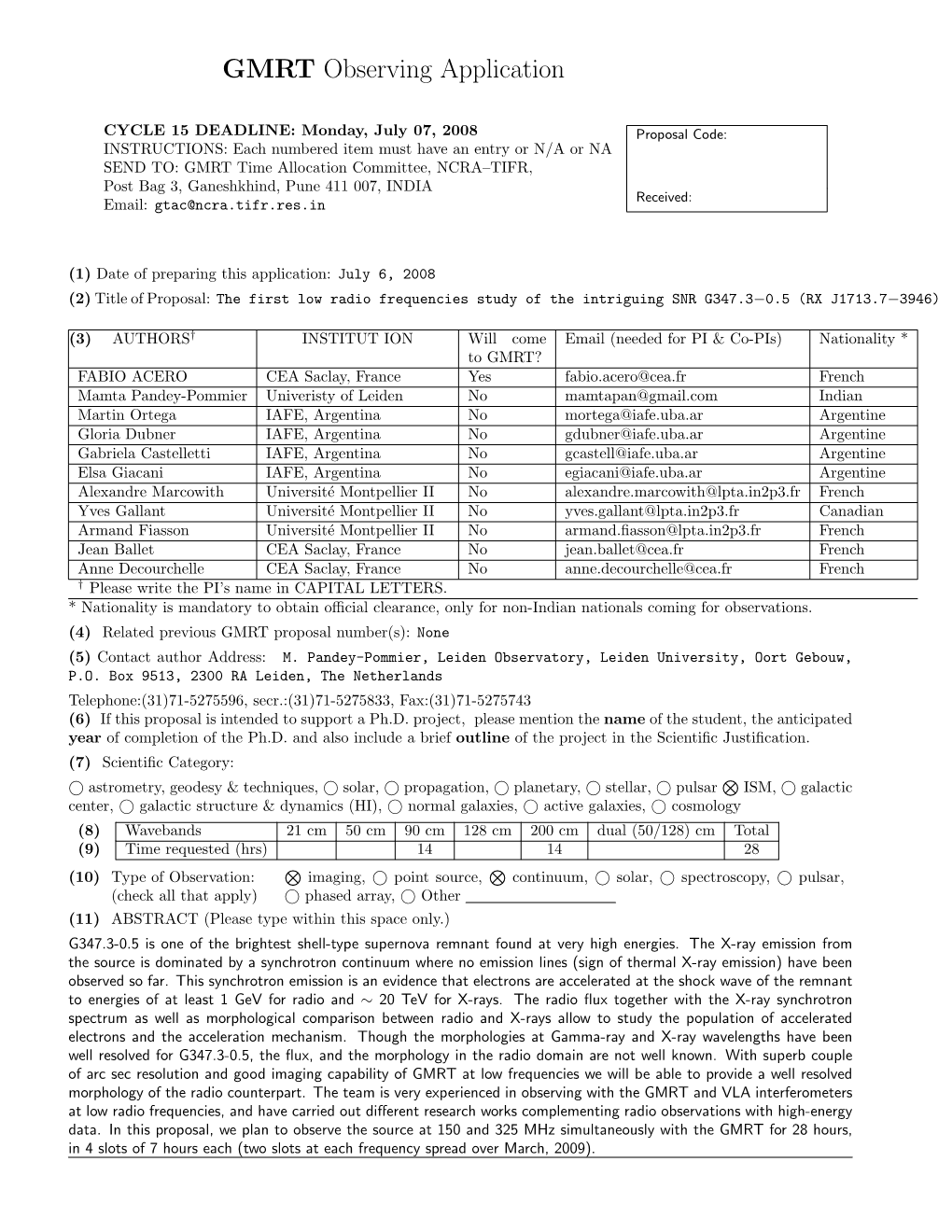 GMRT Observing Application