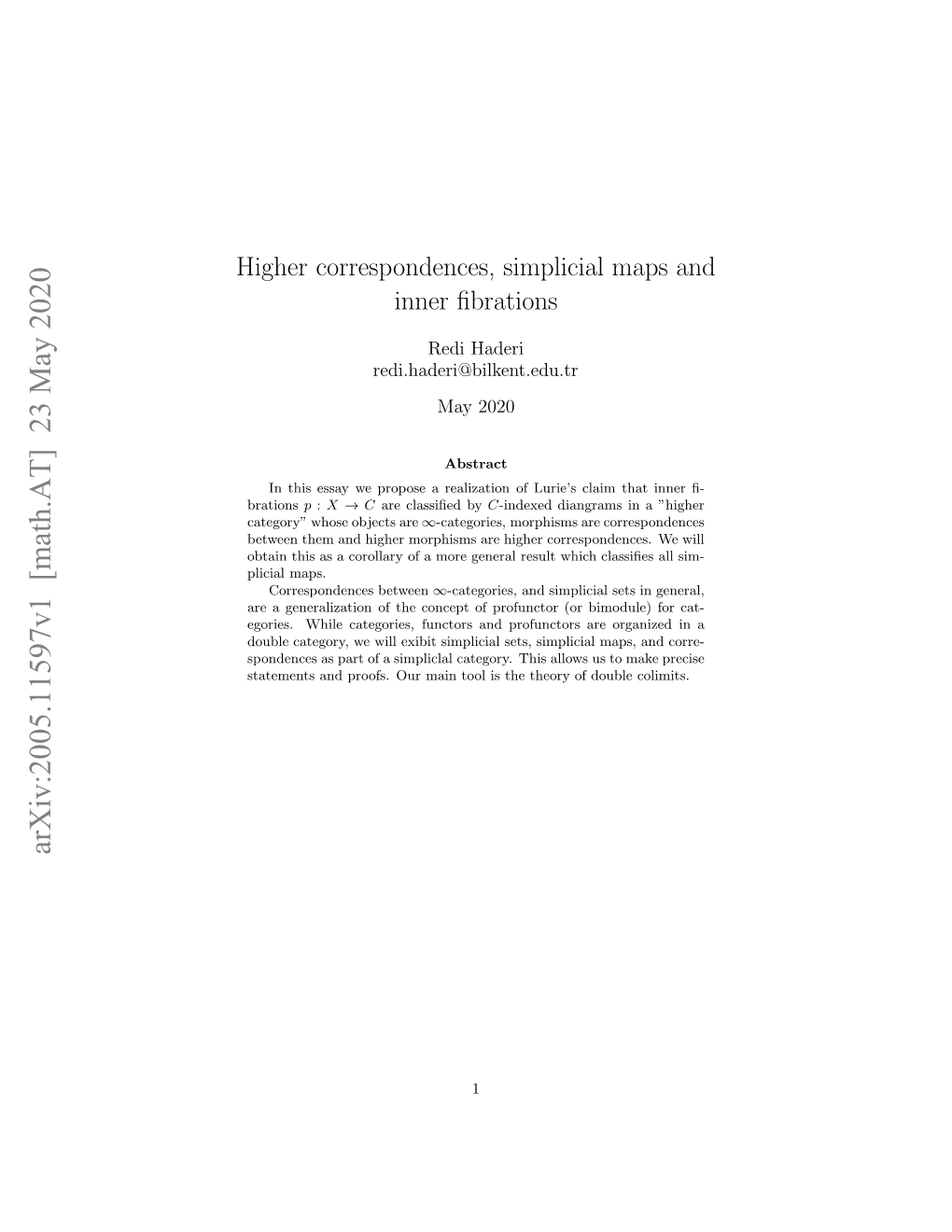 Higher Correspondences, Simplicial Maps and Inner Fibrations