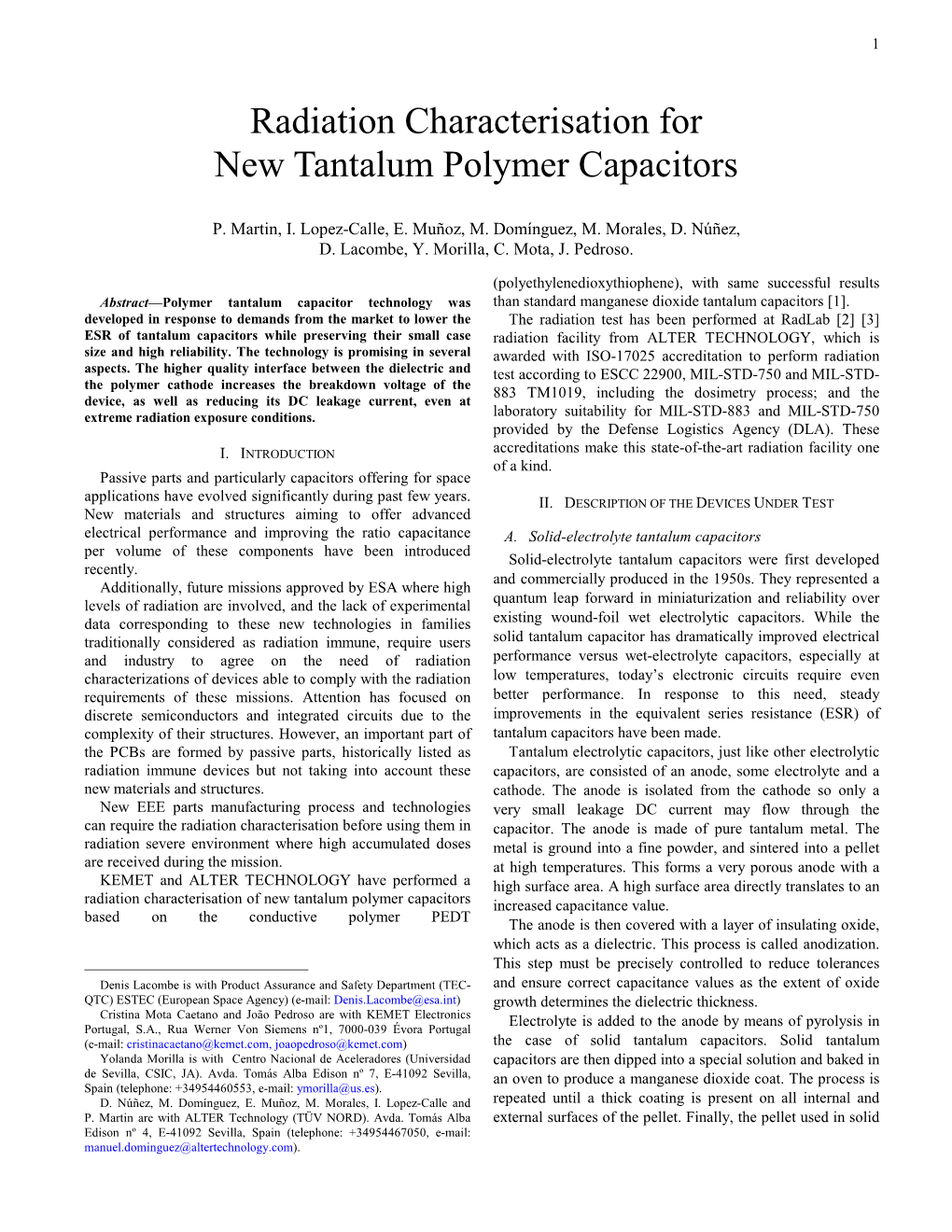 Radiation Characterisation for New Tantalum Polymer Capacitors