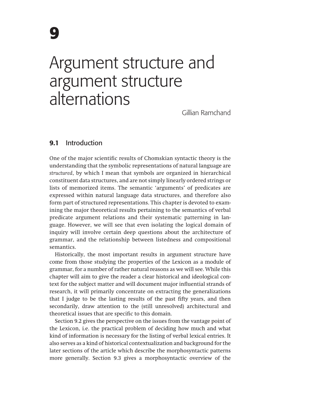 9 Argument Structure and Argument Structure Alternations Gillian Ramchand